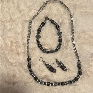 Silver-Tone Beaded Necklace, Bracelet & Earrings Set